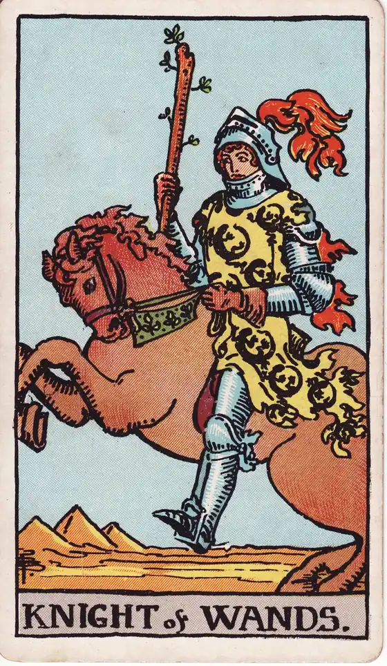 Caballo de Bastos, carta del tarot Rider-Waite-Smith