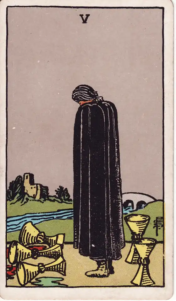 Cinco de Copas, carta del tarot Rider-Waite-Smith