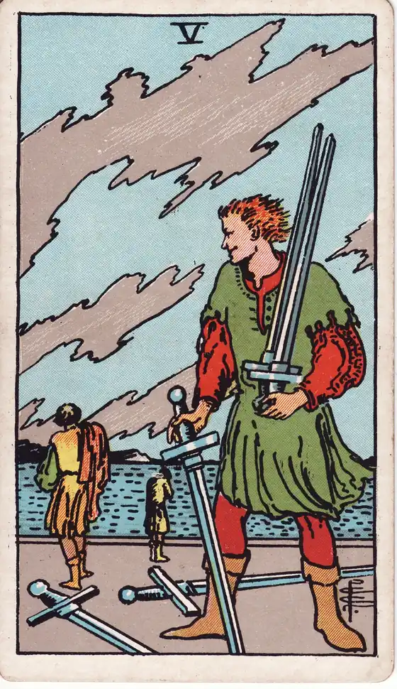 Cinco de Espadas, carta del tarot Rider-Waite-Smith