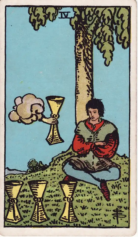 Cuatro de Copas, carta del tarot Rider-Waite-Smith