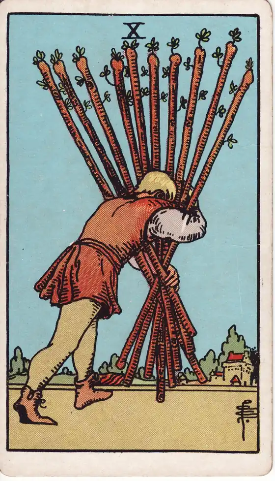 Diez de Bastos, carta del tarot Rider-Waite-Smith