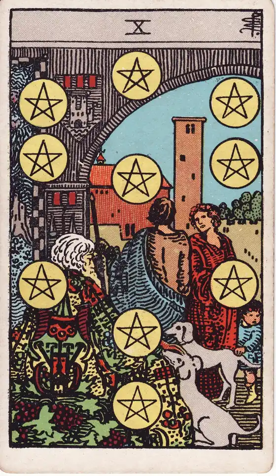 Diez de Oros, carta del tarot Rider-Waite-Smith