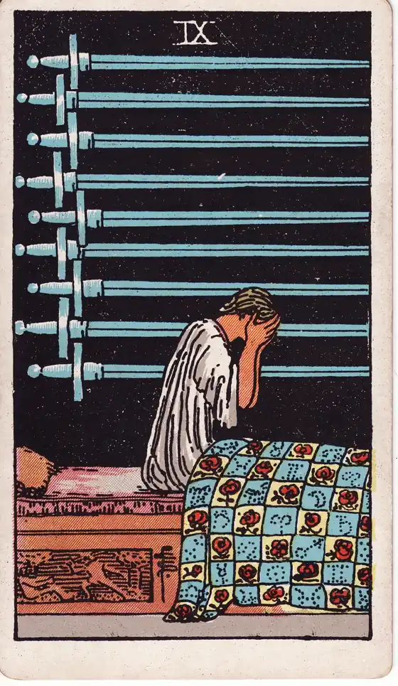 Nueve de Espadas, carta del tarot Rider-Waite-Smith