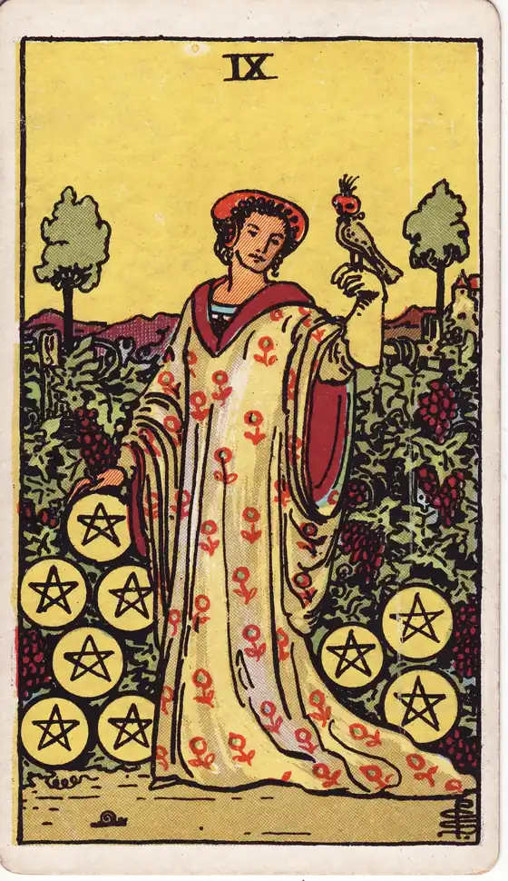 Nueve de Oros, carta del tarot Rider-Waite-Smith