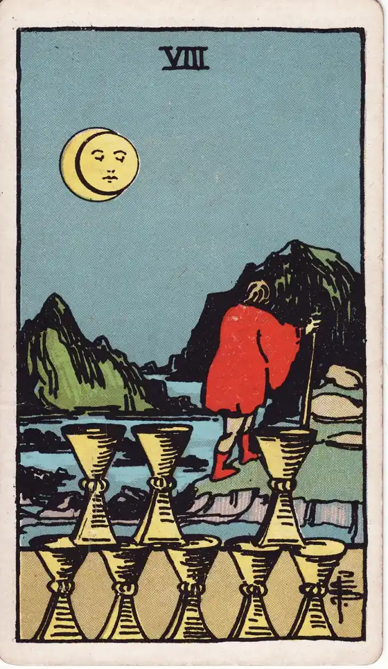 Ocho de Copas, carta del tarot Rider-Waite-Smith