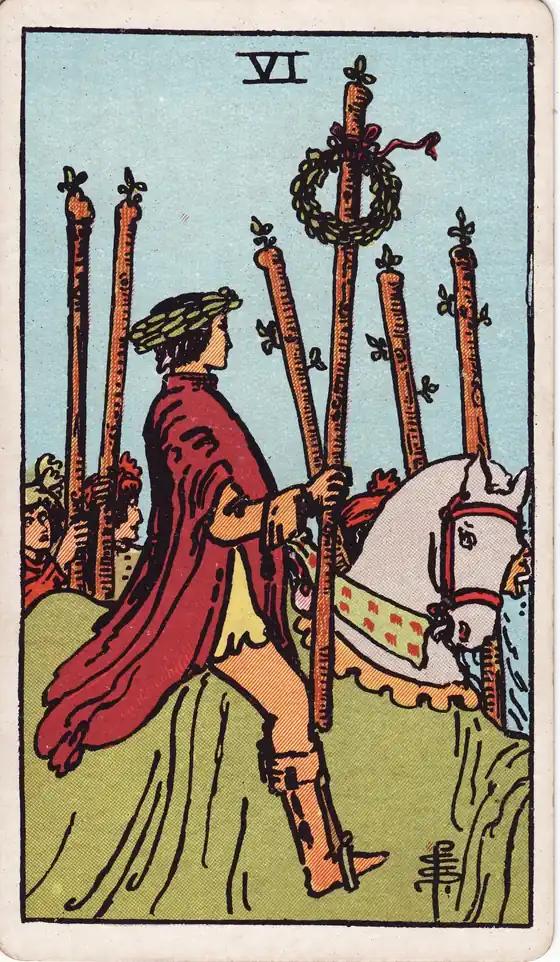 Seis de Bastos, carta del tarot Rider-Waite-Smith
