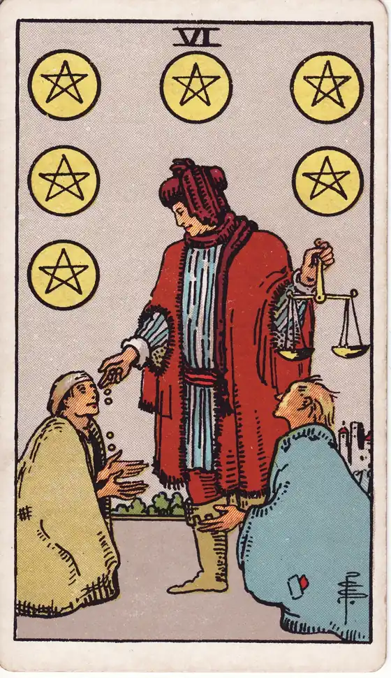 Seis de Oros, carta del tarot Rider-Waite-Smith