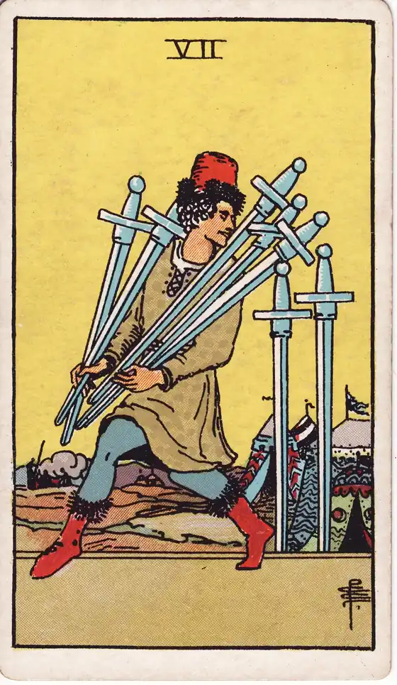 Siete de Espadas, carta del tarot Rider-Waite-Smith