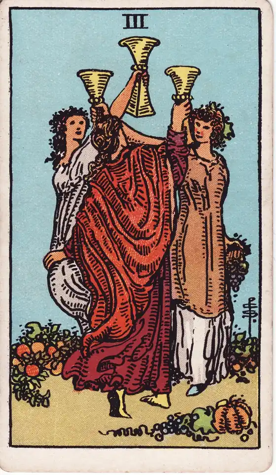 Tres de Copas, carta del tarot Rider-Waite-Smith