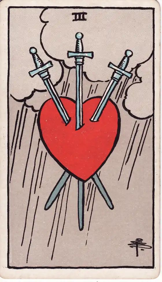 Tres de Espadas, carta del tarot Rider-Waite-Smith